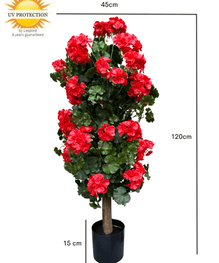 LeopoldFlora Geranium kolom kunstplant 120cm UV rood