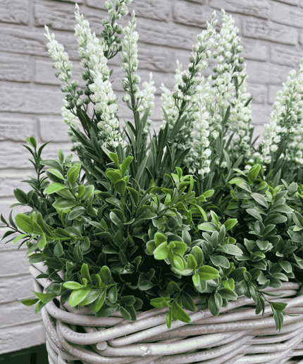 LeopoldFlora Rotan Hangmand incl UV Kunst Lavendel 30cm en Buxus