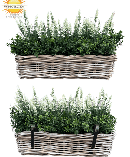 LeopoldFlora Rotan Hangmand incl UV Kunst Lavendel 30cm en Buxus