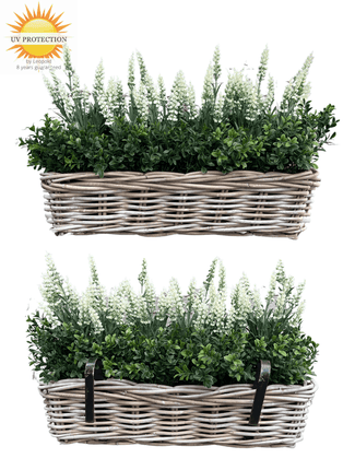 LeopoldFlora Rotan Hangmand incl UV Kunst Lavendel 30cm en Buxus