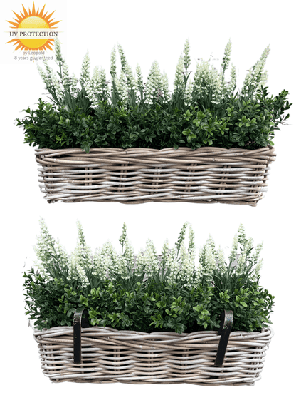 LeopoldFlora Rotan Hangmand incl UV Kunst Lavendel 30cm en Buxus