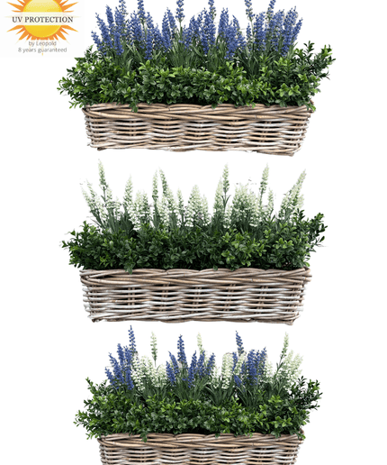 LeopoldFlora Rotan Hangmand incl UV Kunst Lavendel 30cm en Buxus