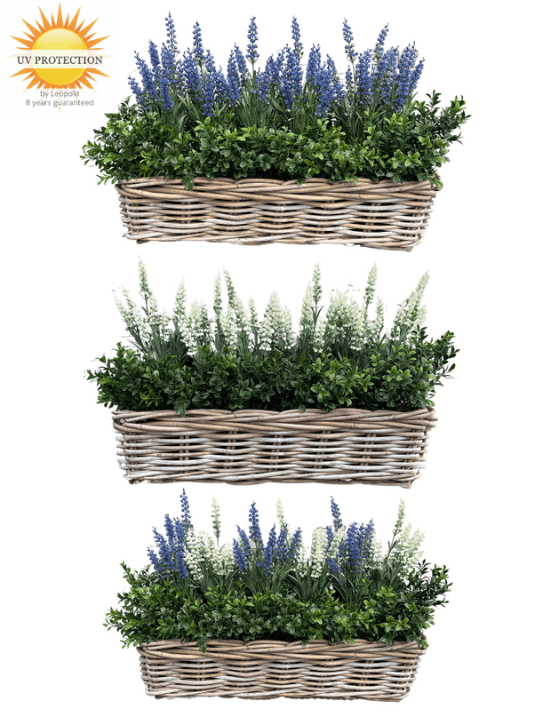 LeopoldFlora Rotan Hangmand incl UV Kunst Lavendel 30cm en Buxus